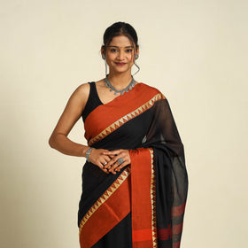 Buy Black Bengal Woven Border Handloom Cotton Saree