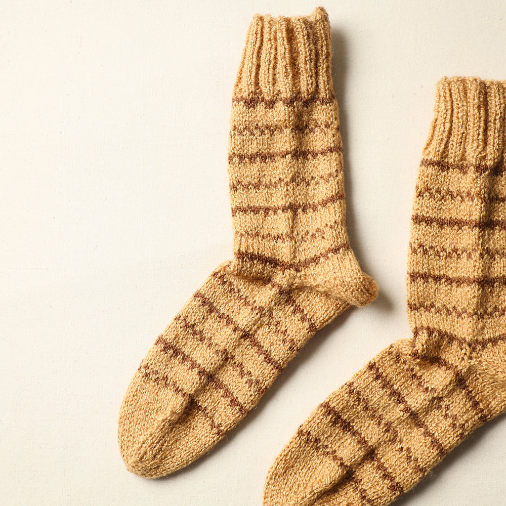 Beige - Kumaun Hand Knitted Woolen Socks (Adult) 62