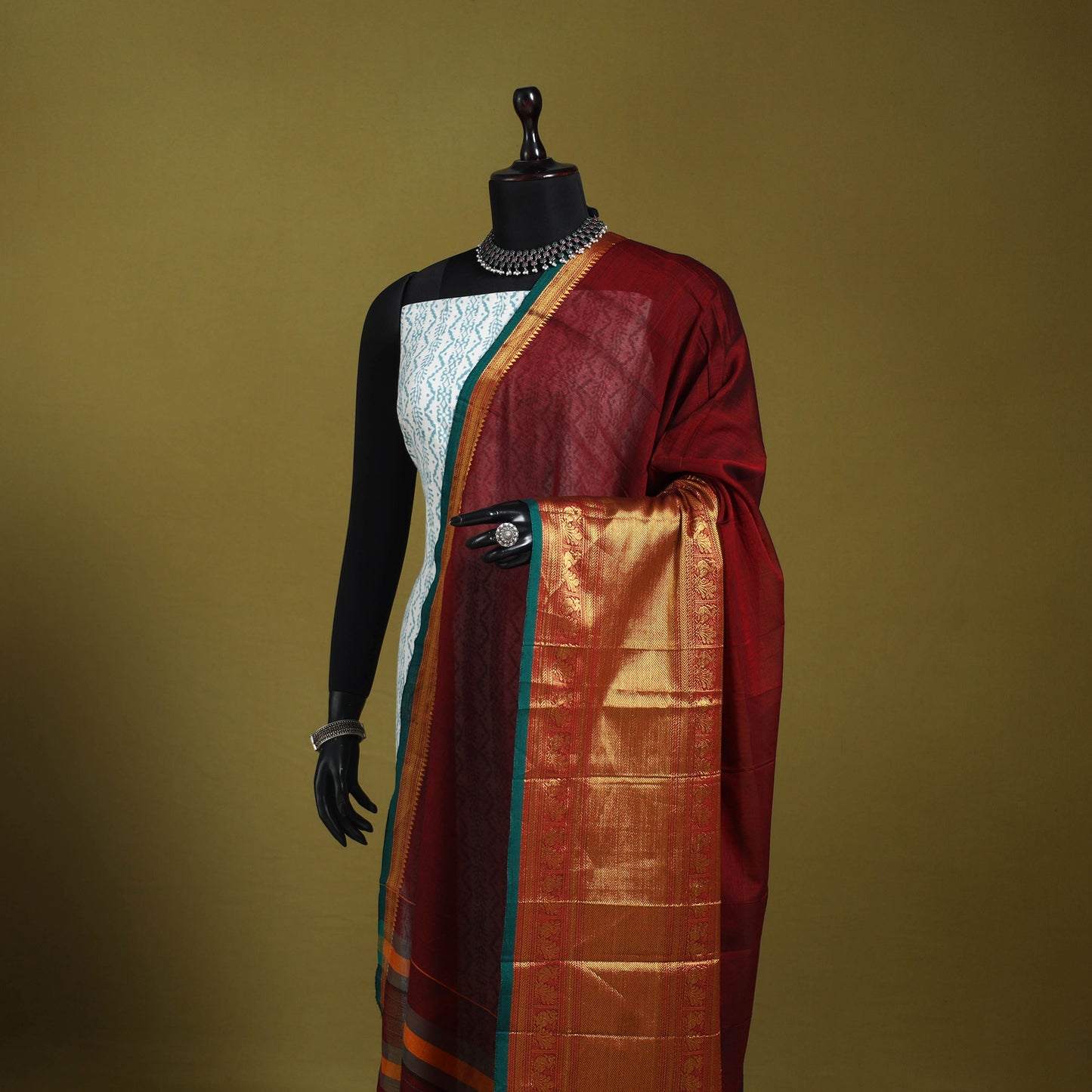 Maroon - dharwad cotton dupatta with zari border 56