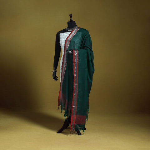 Green - dharwad cotton dupatta with zari border 57