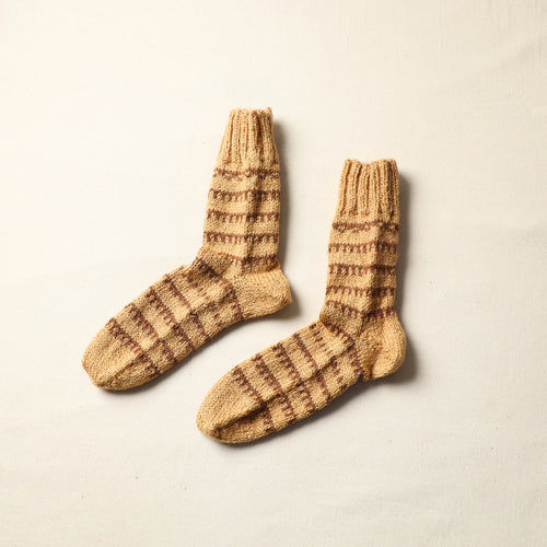 Beige - Kumaun Hand Knitted Woolen Socks (Adult) 65