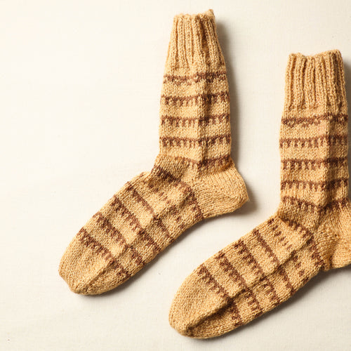 Beige - Kumaun Hand Knitted Woolen Socks (Adult) 65