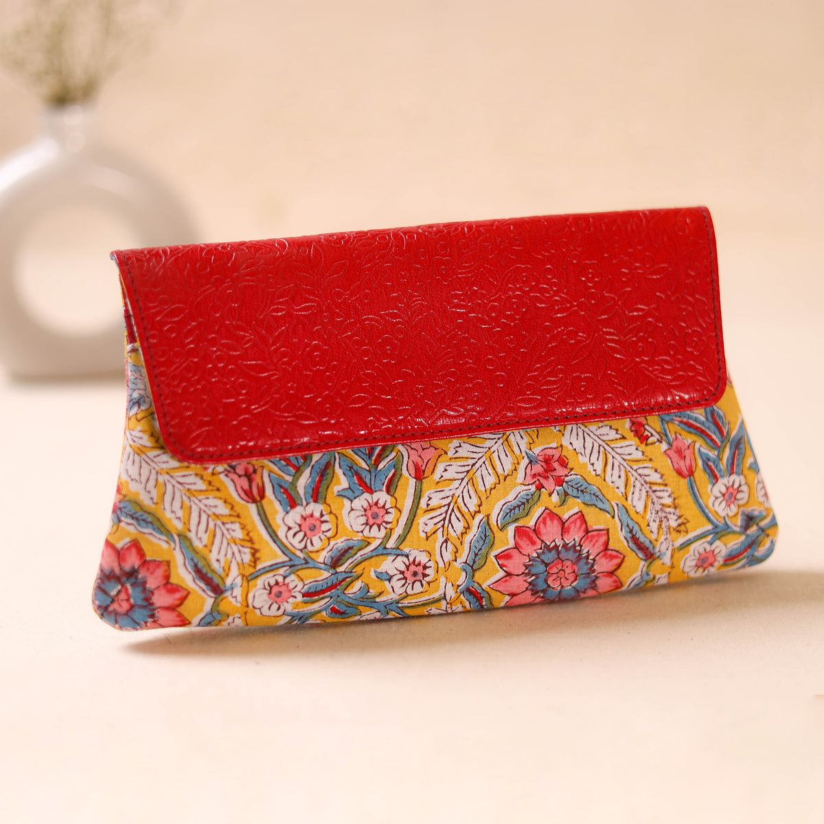 Embossed Leather Flap Hand Print Clutch  06