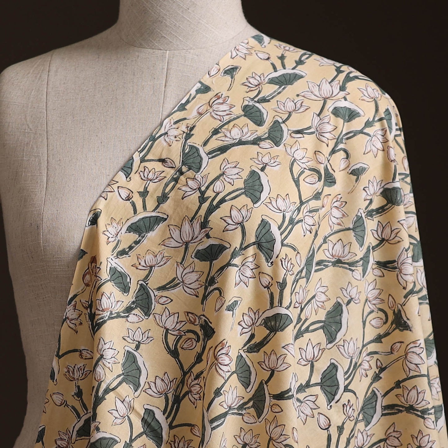 Beige - Sanganeri Hand Block Print Cotton Fabric 09