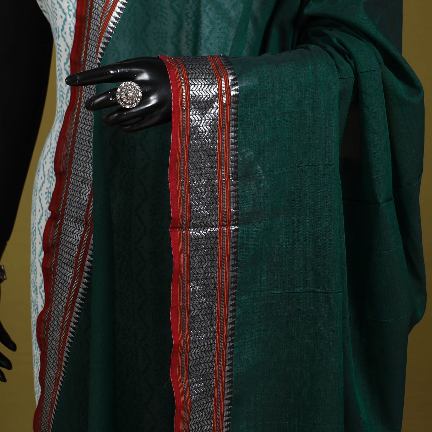 Green - dharwad cotton dupatta with zari border 57