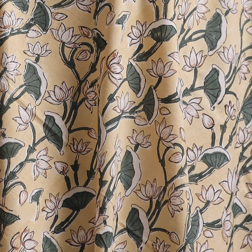 Beige - Sanganeri Hand Block Print Cotton Fabric 09