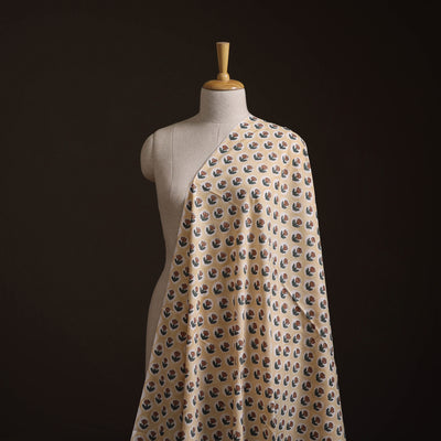 Beige - Sanganeri Hand Block Print Cotton Fabric 10