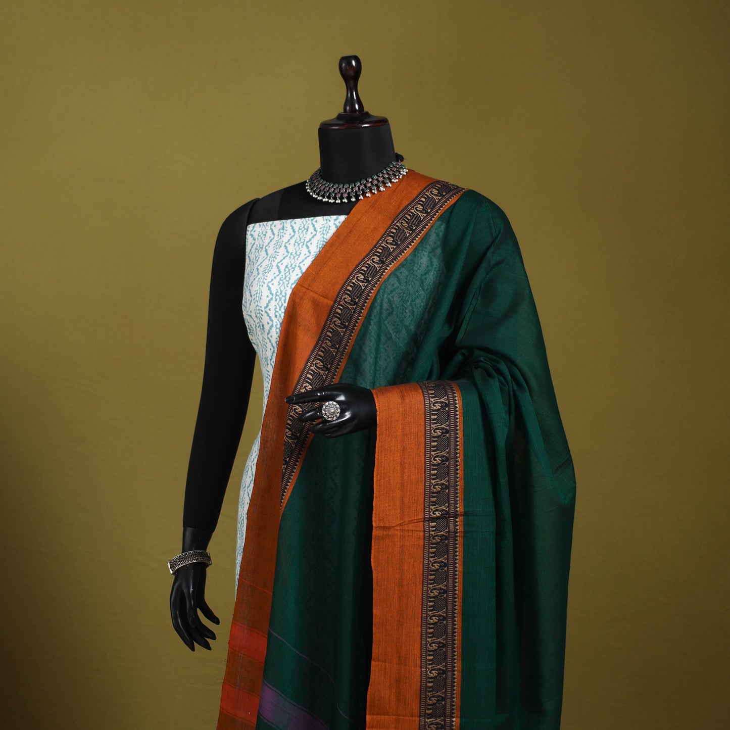 Green - dharwad cotton dupatta with zari border 58