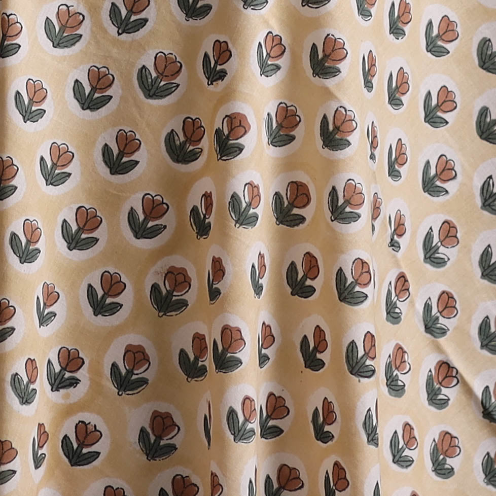 Beige - Sanganeri Hand Block Print Cotton Fabric 10