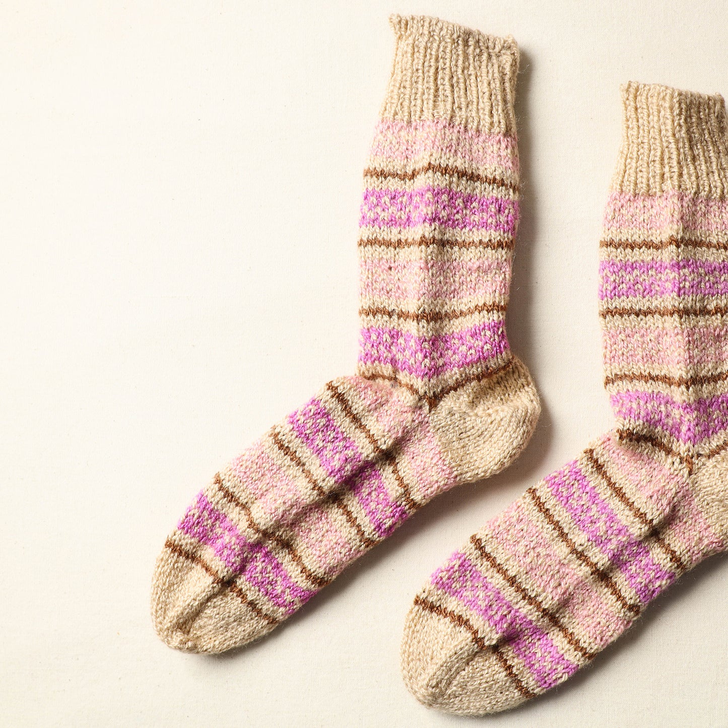 Beige - Kumaun Hand Knitted Woolen Socks (Adult) 68