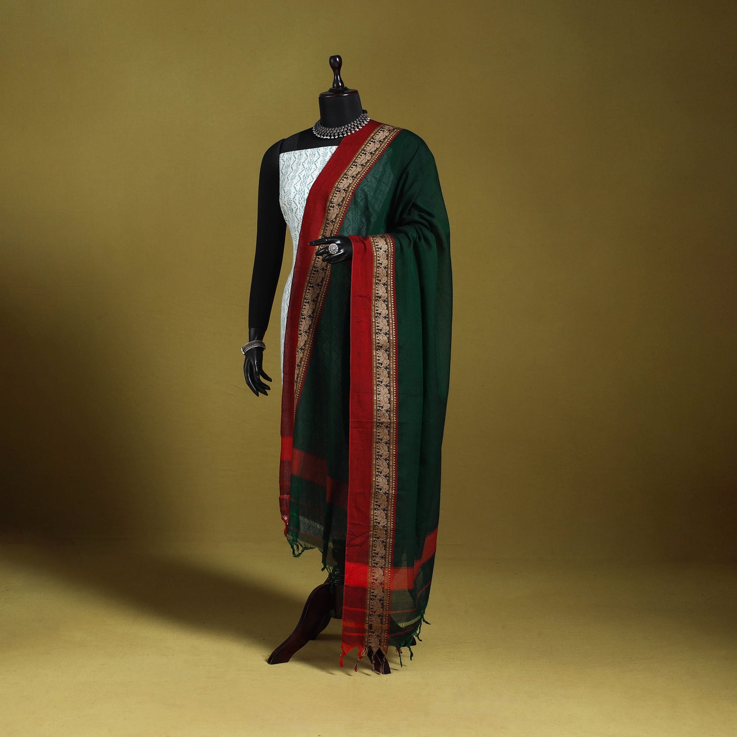 Green - dharwad cotton dupatta with zari border 59