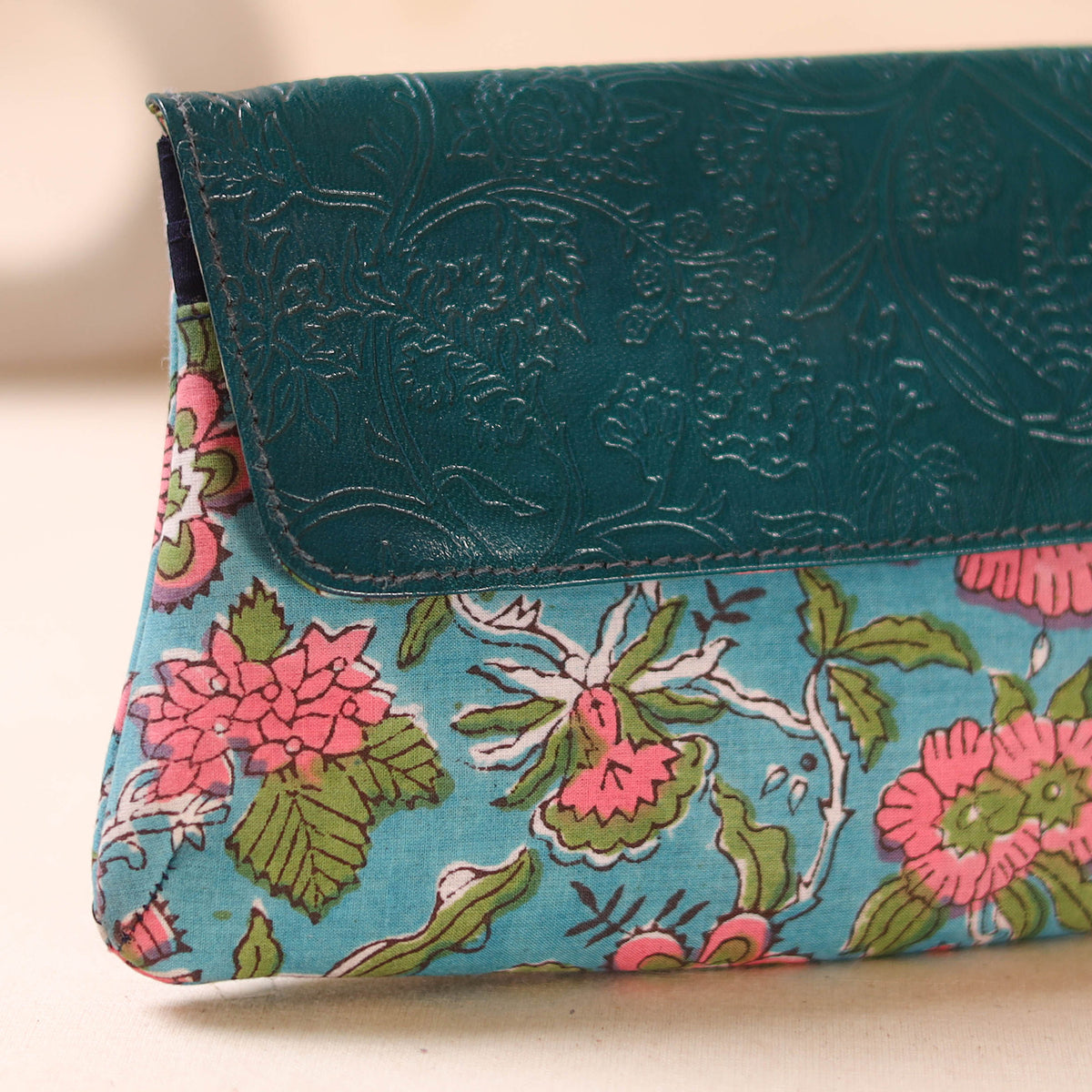 Embossed Leather Flap Hand Print Clutch  07