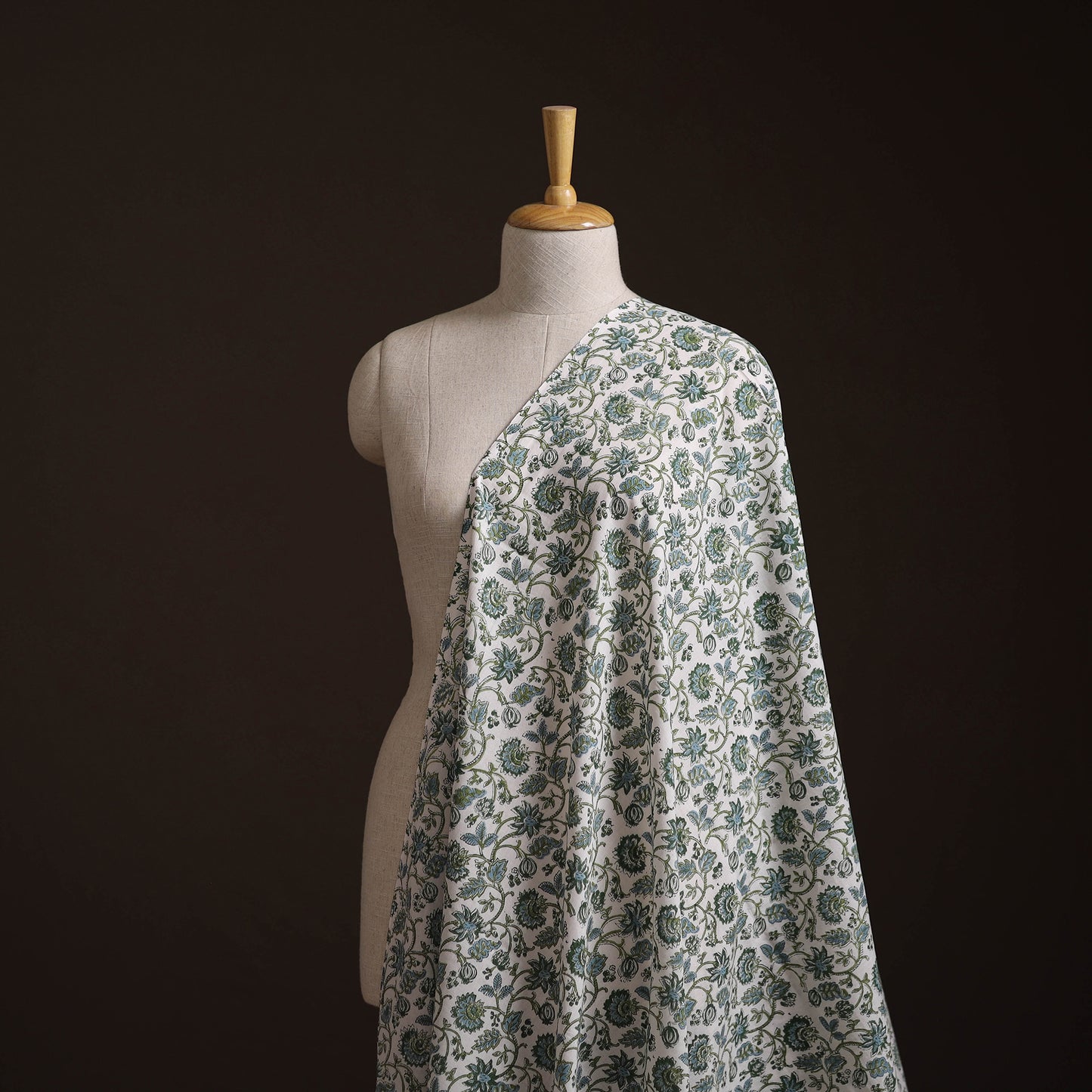 White - Sanganeri Hand Block Print Cotton Fabric 12