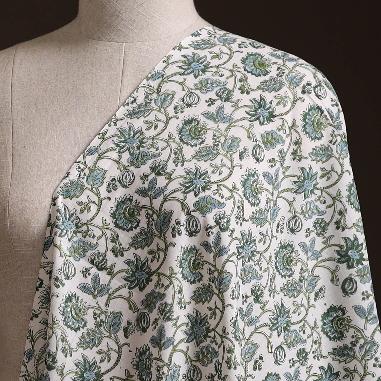 White - Sanganeri Hand Block Print Cotton Fabric 12