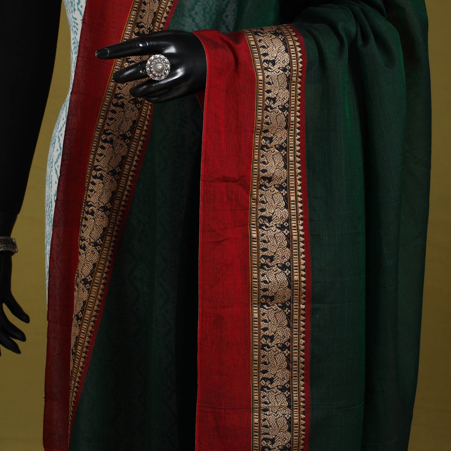 Green - dharwad cotton dupatta with zari border 59