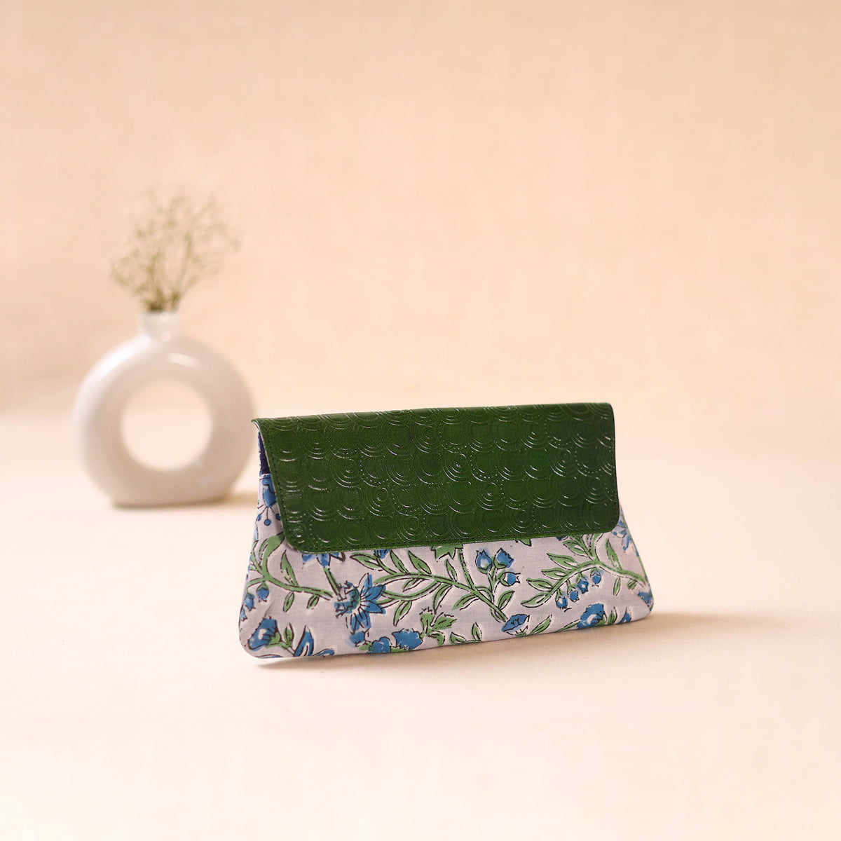 Embossed Leather Flap Hand Print Clutch  08