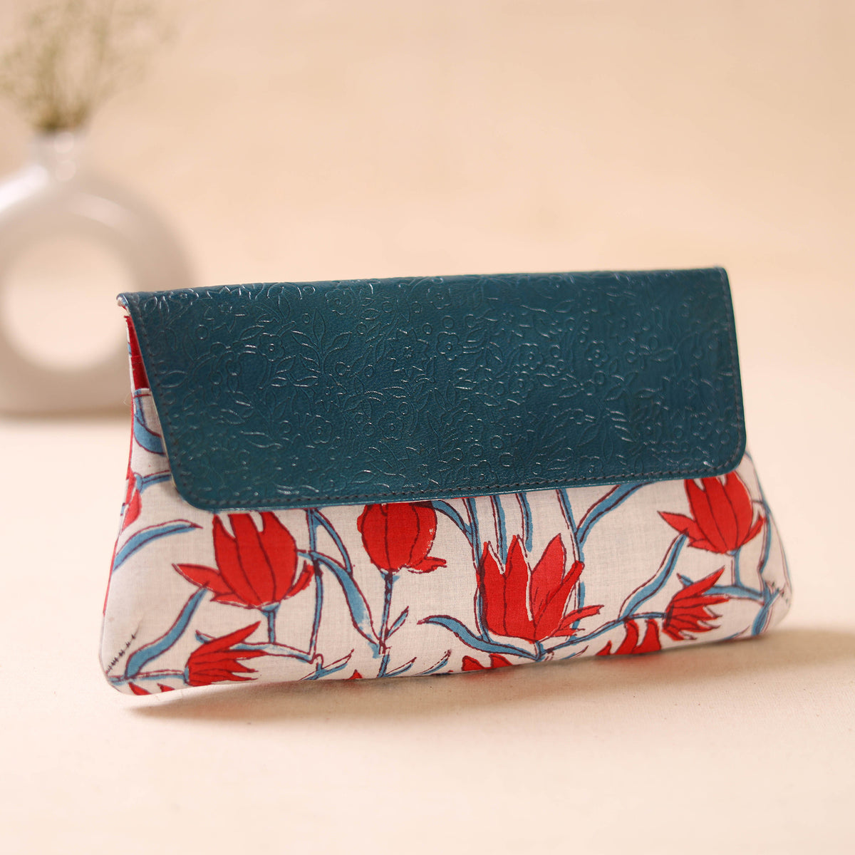 Embossed Leather Flap Hand Print Clutch  09