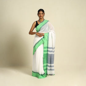 Buy White Bengal Woven Border Handloom Cotton Saree