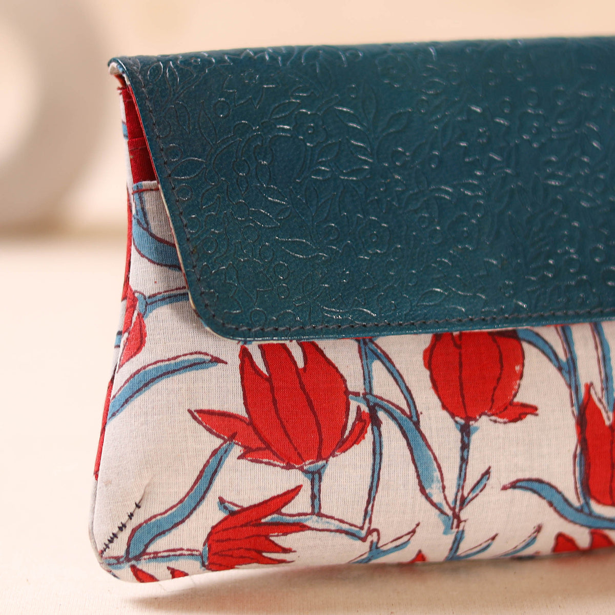 Embossed Leather Flap Hand Print Clutch  09