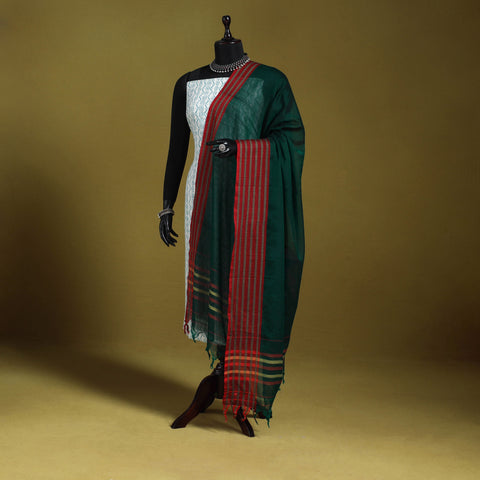 Green - dharwad cotton dupatta with zari border 61