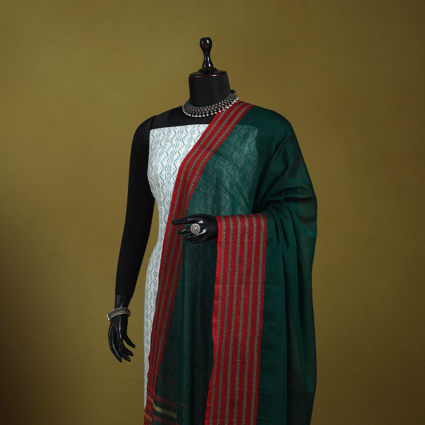 Green - dharwad cotton dupatta with zari border 61