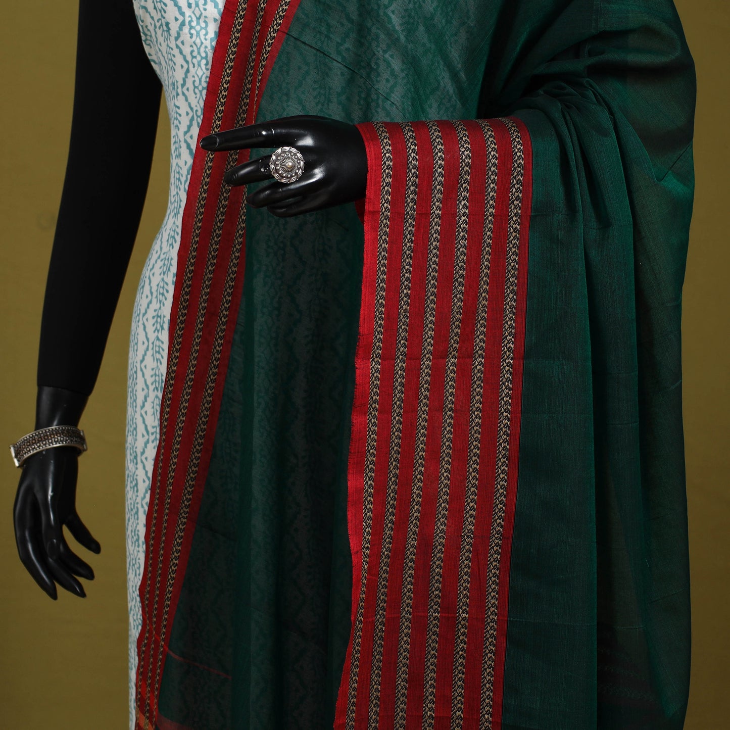 Green - dharwad cotton dupatta with zari border 61