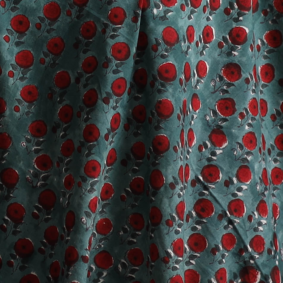 Green - Sanganeri Hand Block Print Cotton Fabric 16