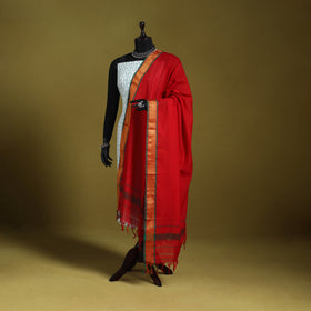 Red - dharwad cotton dupatta with zari border 63