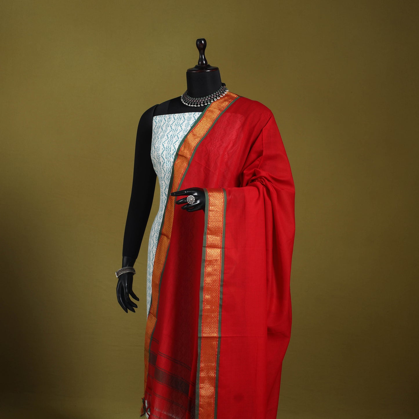 Red - dharwad cotton dupatta with zari border 63
