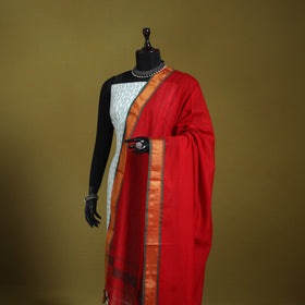 Red - dharwad cotton dupatta with zari border 63