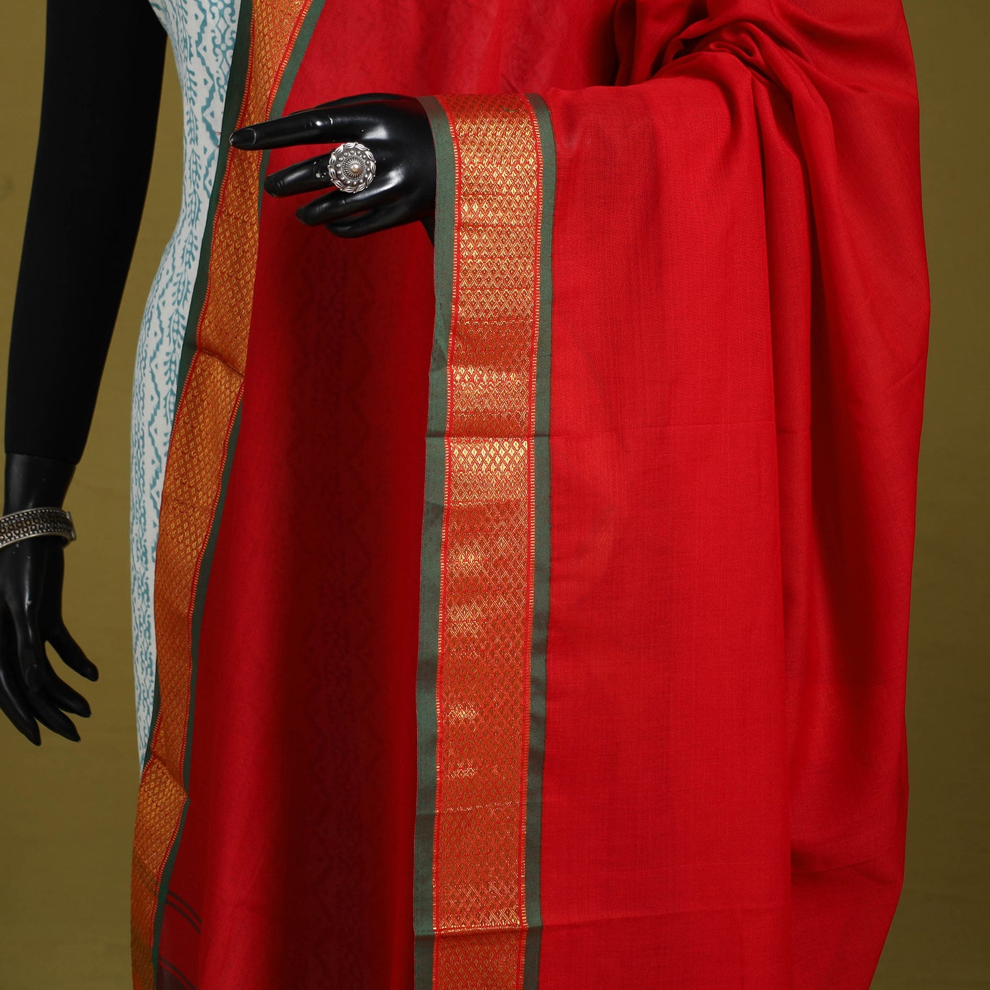 Red - dharwad cotton dupatta with zari border 63