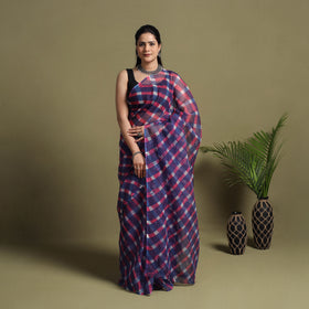 Buy Purple Tie-Dye Kota Doria Cotton Leheriya Saree