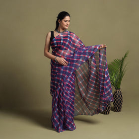 Buy Purple Tie-Dye Kota Doria Cotton Leheriya Saree