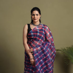 Buy Purple Tie-Dye Kota Doria Cotton Leheriya Saree