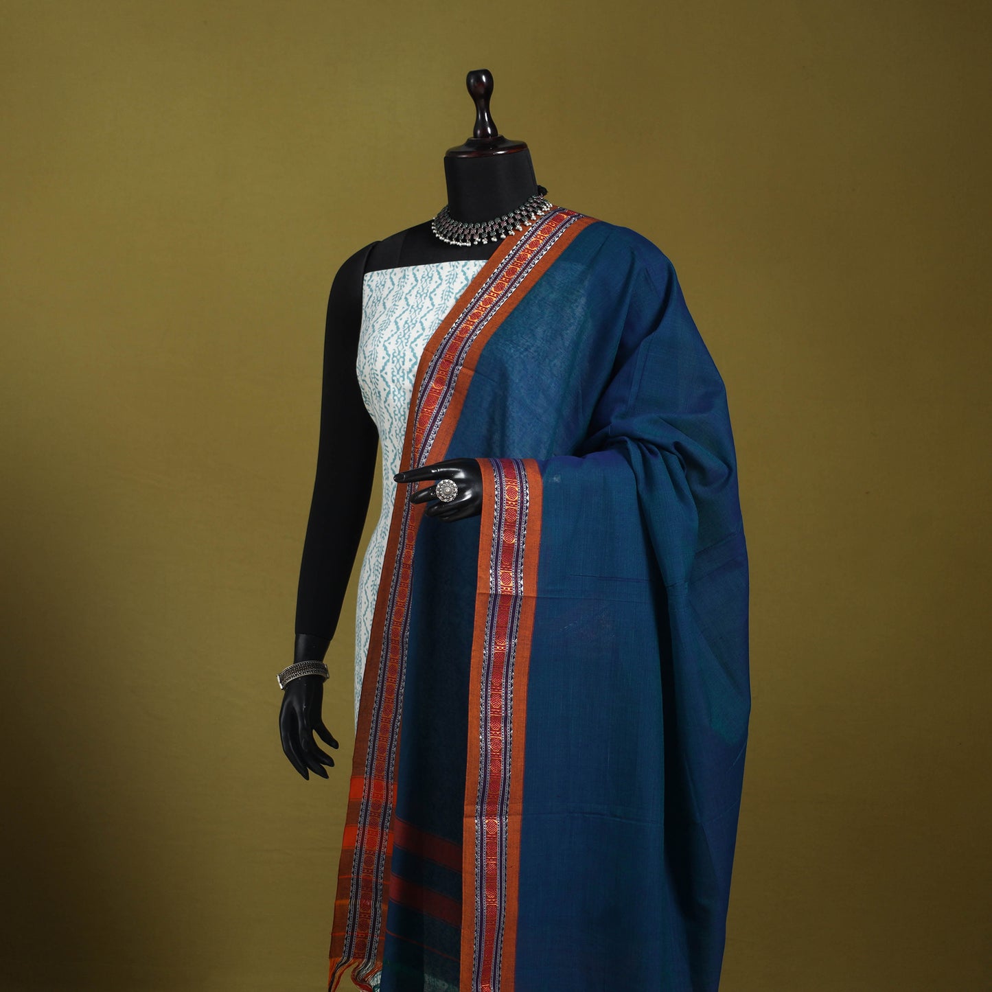Blue - dharwad cotton dupatta with zari border 67