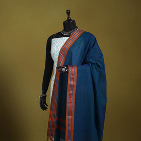 Blue - dharwad cotton dupatta with zari border 67