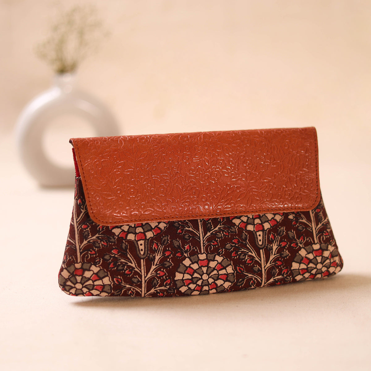 Embossed Leather Flap Hand Print Clutch  17