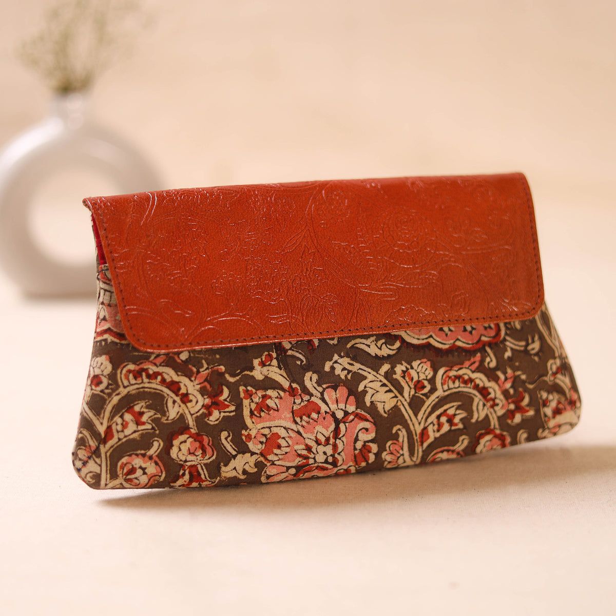 Embossed Leather Flap Hand Print Clutch  18