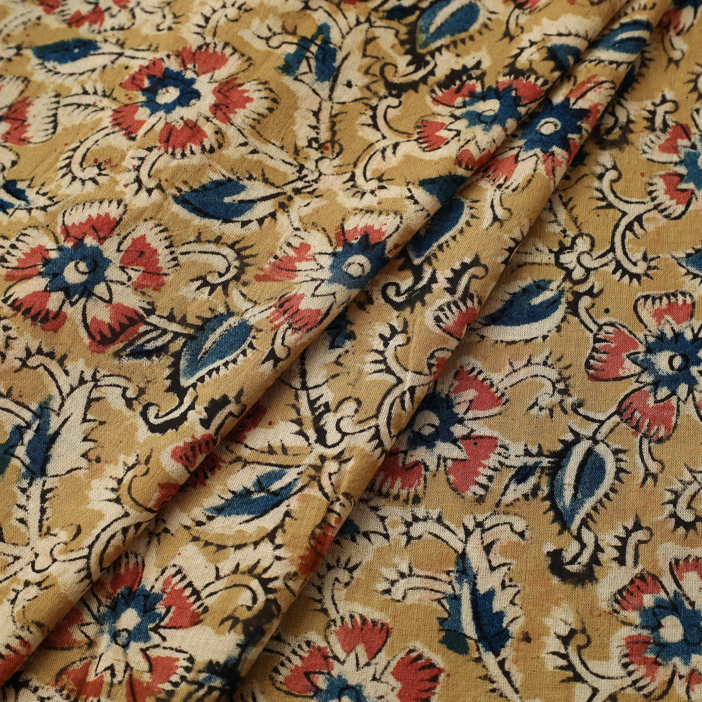 Yellow - Pedana Kalamkari Block Printed Cotton Fabric 07