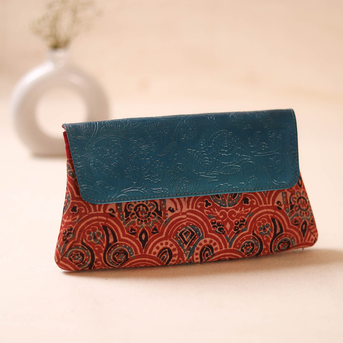 Embossed Leather Flap Hand Print Clutch  19