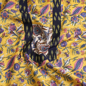 Buy Yellow Sanganeri Block Print Patchwork Kurta Material