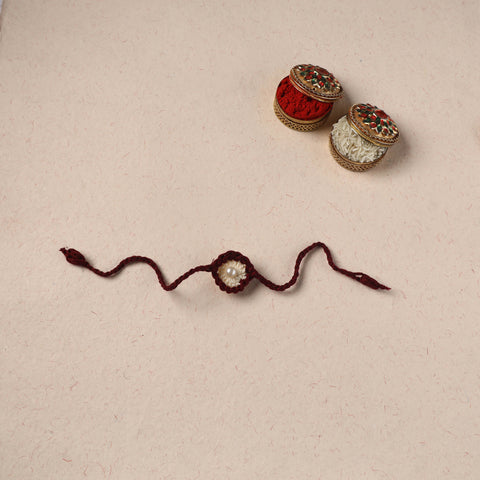Handmade Crochet Pearl Work Rakhi 04