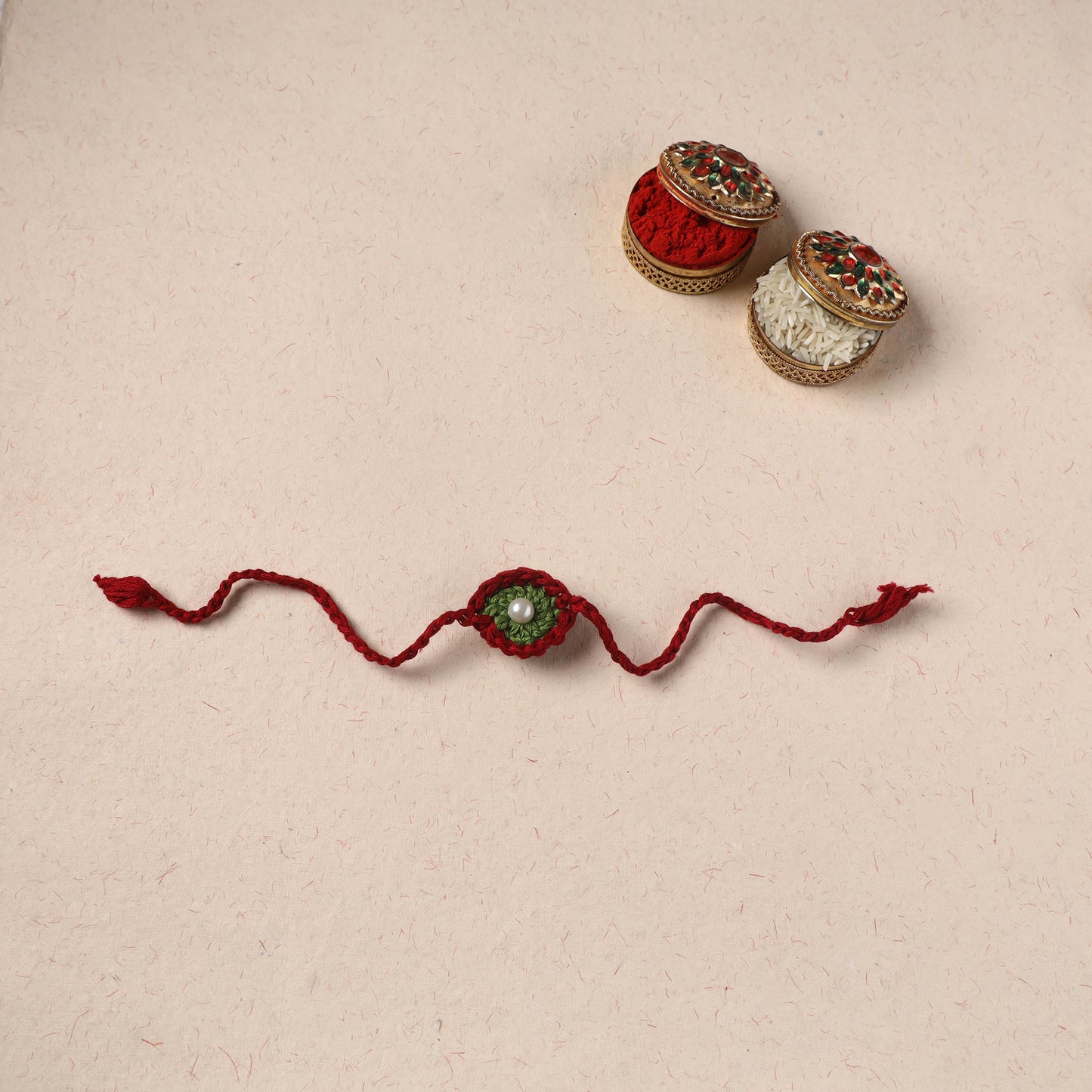 Flower - Handmade Crochet Pearl Work Rakhi 05