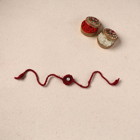 Handmade Crochet Pearl Work Rakhi 07
