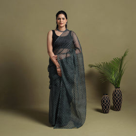 Buy Black Tie-Dye Kota Doria Cotton Leheriya Saree