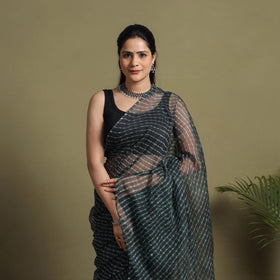 Buy Black Tie-Dye Kota Doria Cotton Leheriya Saree