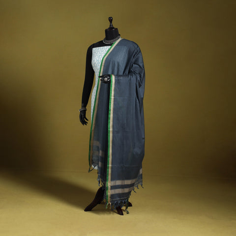 Grey - dharwad mercerised cotton dupatta with border 77
