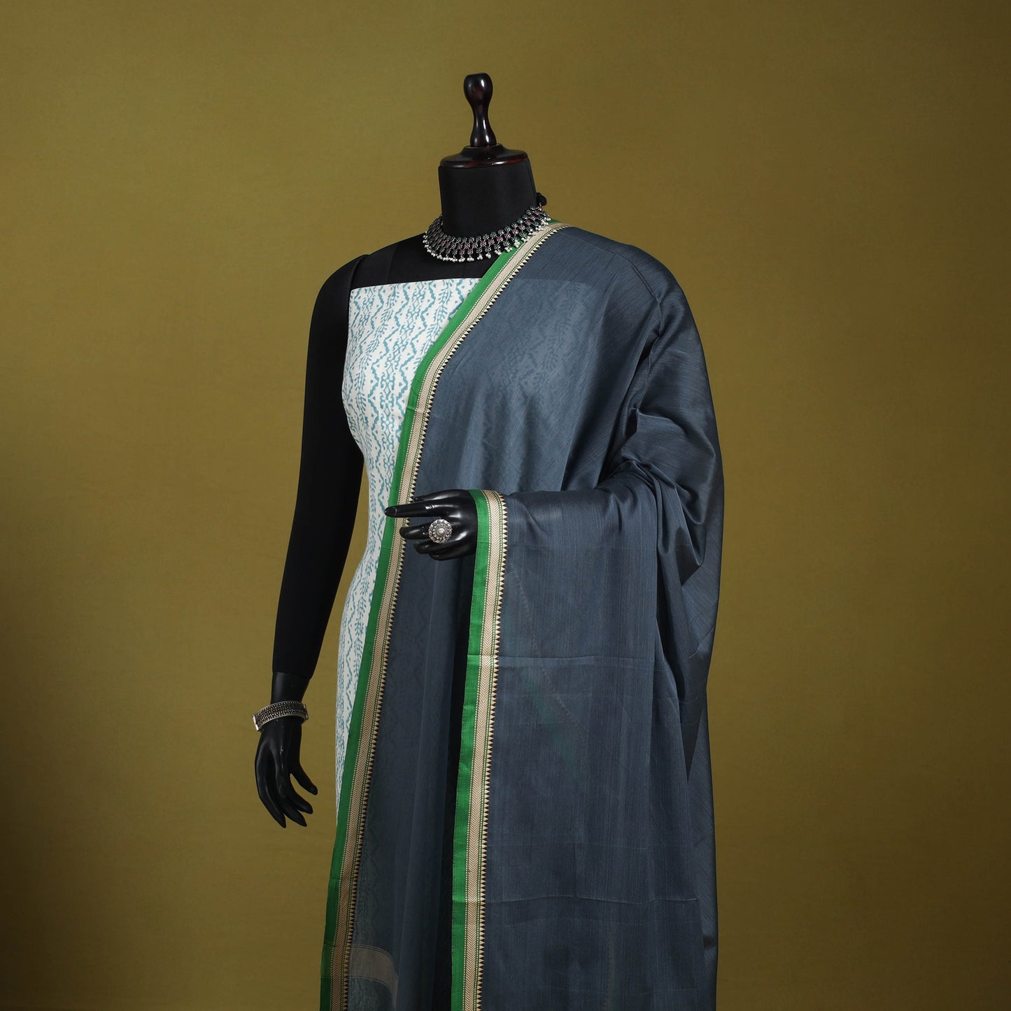 Grey - dharwad mercerised cotton dupatta with border 77
