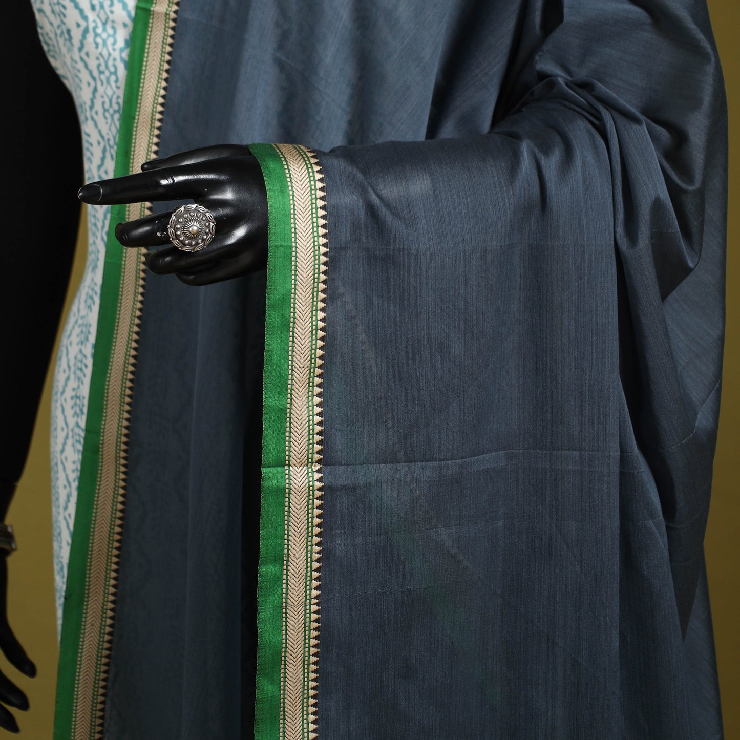 Grey - dharwad mercerised cotton dupatta with border 77