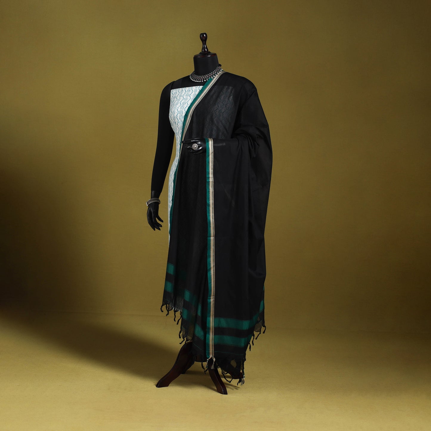 Black - dharwad mercerised cotton dupatta with border 78